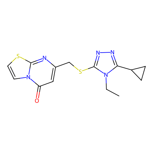 7-[[(5-Cyclopropyl-4-ethyl-4H-1,2,4-triazol-3-yl)thio]methyl]-5H-thiazolo[3,2-a]pyrimidin-5-one structure