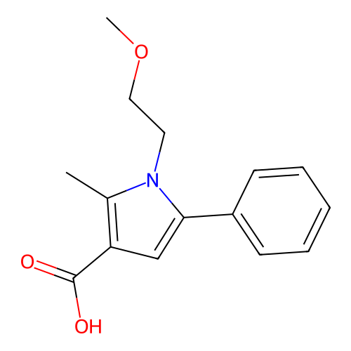 1-(2-methoxyethyl)-2-methyl-5-phenyl-1H-pyrrole-3-carboxylic acid structure