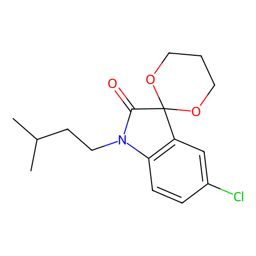 5'-chloro-1'-(3-methylbutyl)spiro[1,3-dioxane-2,3'-indol]-2'(1'H)-one structure
