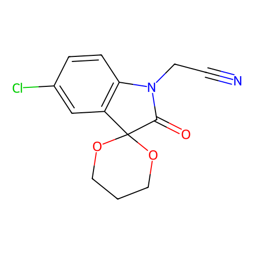 (5'-chloro-2'-oxospiro[1,3-dioxane-2,3'-indol]-1'(2'H)-yl)acetonitrile structure