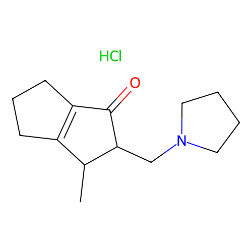 3-Methyl-2-((1-pyrrolidinyl)methyl)-3,4,5,6-tetrahydro-1(2H)-pentalenone hydrochloride structure