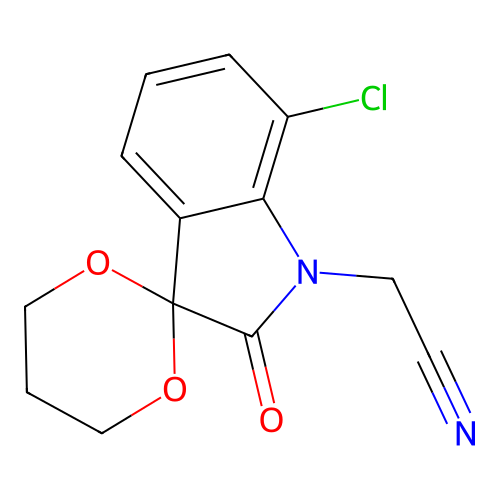 (7'-chloro-2'-oxospiro[1,3-dioxane-2,3'-indol]-1'(2'H)-yl)acetonitrile structure