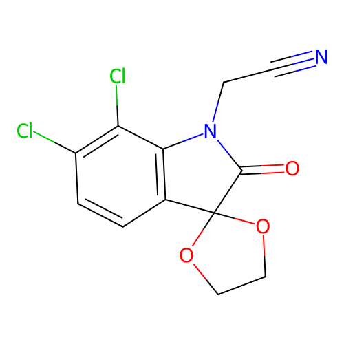 (6',7'-dichloro-2'-oxospiro[1,3-dioxolane-2,3'-indol]-1'(2'H)-yl)acetonitrile structure