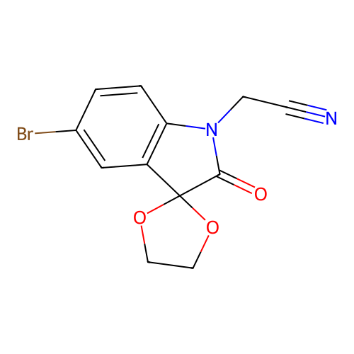 (5'-bromo-2'-oxospiro[1,3-dioxolane-2,3'-indol]-1'(2'H)-yl)acetonitrile structure