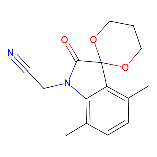 (4',7'-dimethyl-2'-oxospiro[1,3-dioxane-2,3'-indol]-1'(2'H)-yl)acetonitrile structure