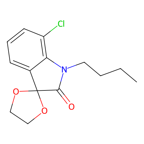1'-butyl-7'-chlorospiro[1,3-dioxolane-2,3'-indol]-2'(1'H)-one structure