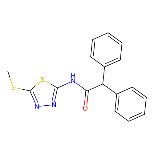 N-[5-(methylsulfanyl)-1,3,4-thiadiazol-2-yl]-2,2-diphenylacetamide structure