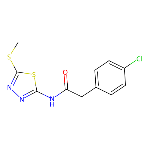 2-(4-chlorophenyl)-N-[5-(methylsulfanyl)-1,3,4-thiadiazol-2-yl]acetamide structure