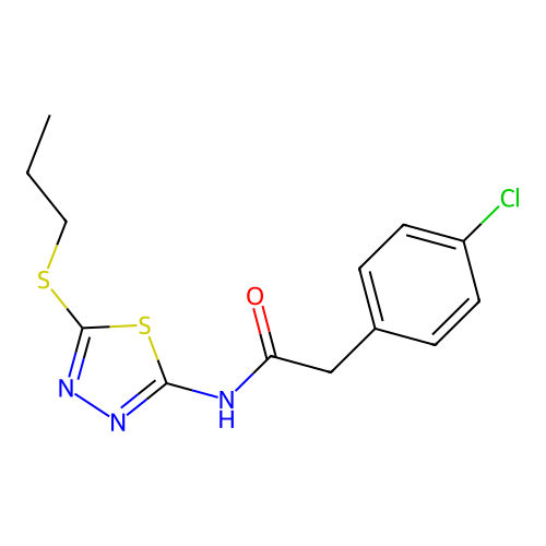 2-(4-chlorophenyl)-N-[5-(propylsulfanyl)-1,3,4-thiadiazol-2-yl]acetamide structure