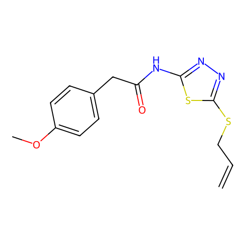 2-(4-methoxyphenyl)-N-[5-(prop-2-en-1-ylsulfanyl)-1,3,4-thiadiazol-2-yl]acetamide structure