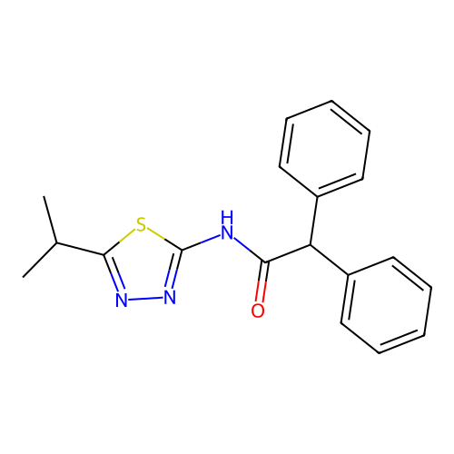 2,2-diphenyl-N-[5-(propan-2-yl)-1,3,4-thiadiazol-2-yl]acetamide structure