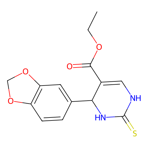 6-Benzo(1,3)dioxol-5-YL-2-mercapto-1,6-2H-pyrimidine-5-carboxylic acid ET ester structure