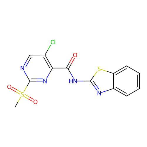 N-(1,3-benzothiazol-2-yl)-5-chloro-2-(methylsulfonyl)pyrimidine-4-carboxamide structure