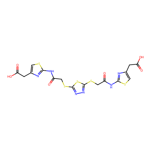 (2-{[({5-[(2-{[4-(carboxymethyl)-1,3-thiazol-2-yl]amino}-2-oxoethyl)thio]-1,3,4-thiadiazol-2-yl}thio)acetyl]amino}-1,3-thiazol-4-yl)acetic acid structure