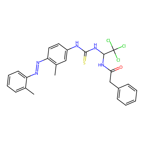 2-phenyl-N-{2,2,2-trichloro-1-[({3-methyl-4-[(E)-(2-methylphenyl)diazenyl]anilino}carbothioyl)amino]ethyl}acetamide structure