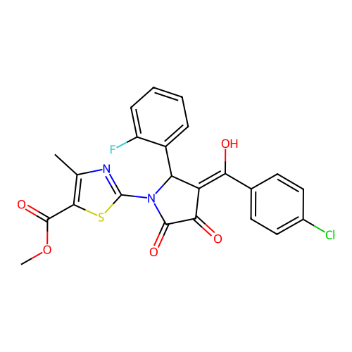 methyl 2-[3-[(4-chlorophenyl)-hydroxymethylidene]-2-(2-fluorophenyl)-4,5-dioxopyrrolidin-1-yl]-4-methyl-1,3-thiazole-5-carboxylate structure