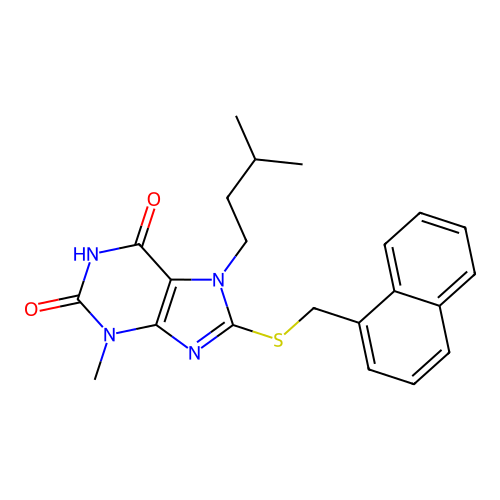 3-Methyl-7-(3-methylbutyl)-8-(naphthalen-1-ylmethylsulfanyl)purine-2,6-dione structure