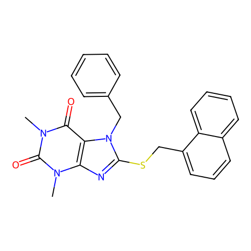 7-Benzyl-1,3-dimethyl-8-(naphthalen-1-ylmethylsulfanyl)purine-2,6-dione structure