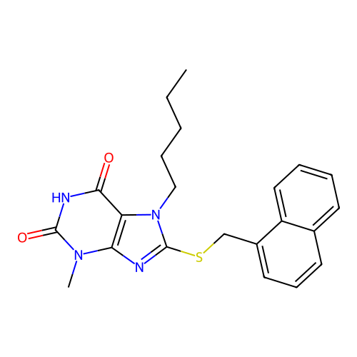 3-Methyl-8-(naphthalen-1-ylmethylsulfanyl)-7-pentylpurine-2,6-dione structure