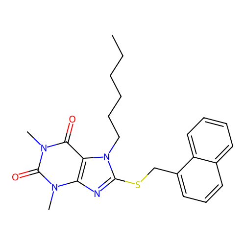7-Hexyl-1,3-dimethyl-8-(naphthalen-1-ylmethylsulfanyl)purine-2,6-dione structure