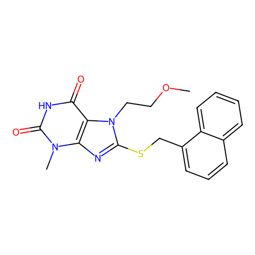 7-(2-Methoxyethyl)-3-methyl-8-(naphthalen-1-ylmethylsulfanyl)purine-2,6-dione structure