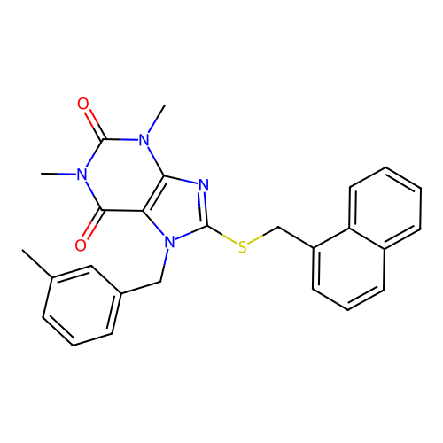1,3-dimethyl-7-[(3-methylphenyl)methyl]-8-(naphthalen-1-ylmethylsulfanyl)purine-2,6-dione structure