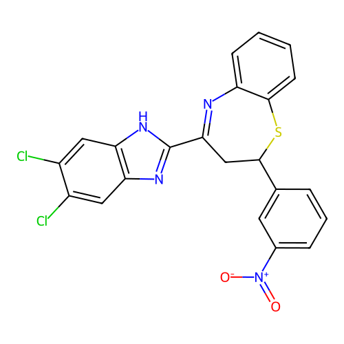 4-(5,6-Dichloro-1H-benzo[d]imidazol-2-yl)-2-(3-nitrophenyl)-2,3-dihydrobenzo[b][1,4]thiazepine structure