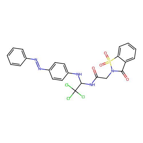 2-(1,1-dioxido-3-oxo-1,2-benzisothiazol-2(3H)-yl)-N-(2,2,2-trichloro-1-{4-[(E)-phenyldiazenyl]anilino}ethyl)acetamide structure