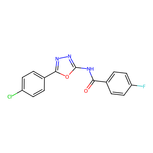 N-[5-(4-chlorophenyl)-1,3,4-oxadiazol-2-yl]-4-fluorobenzamide structure