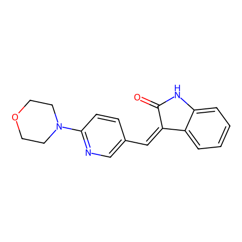 3-[(6-morpholin-4-ylpyridin-3-yl)methylidene]-1H-indol-2-one structure