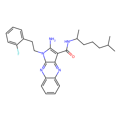 2-amino-1-(2-fluorophenethyl)-N-(6-methylheptan-2-yl)-1H-pyrrolo[2,3-b]quinoxaline-3-carboxamide structure