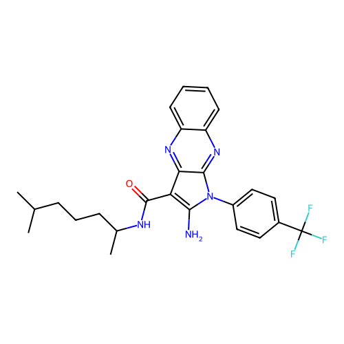 2-amino-N-(6-methylheptan-2-yl)-1-(4-(trifluoromethyl)phenyl)-1H-pyrrolo[2,3-b]quinoxaline-3-carboxamide structure