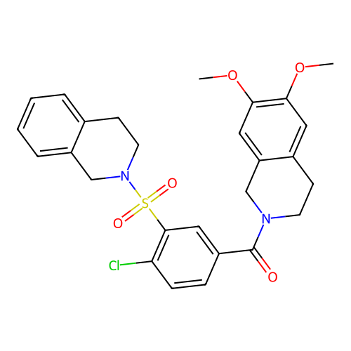 (4-chloro-3-((3,4-dihydroisoquinolin-2(1H)-yl)sulfonyl)phenyl)(6,7-dimethoxy-3,4-dihydroisoquinolin-2(1H)-yl)methanone structure