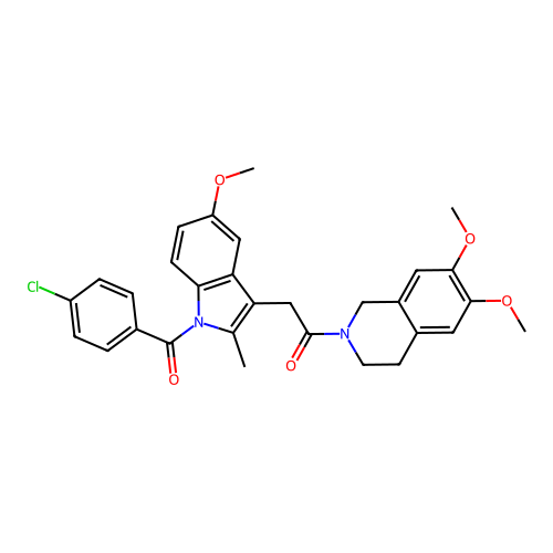 2-(1-(4-chlorobenzoyl)-5-methoxy-2-methyl-1H-indol-3-yl)-1-(6,7-dimethoxy-3,4-dihydroisoquinolin-2(1H)-yl)ethanone structure