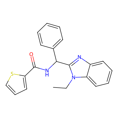 N-[(1-ethyl-1H-benzimidazol-2-yl)(phenyl)methyl]thiophene-2-carboxamide structure