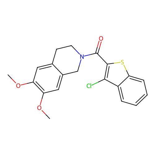2-(3-chloro-1-benzothiophene-2-carbonyl)-6,7-dimethoxy-1,2,3,4-tetrahydroisoquinoline structure