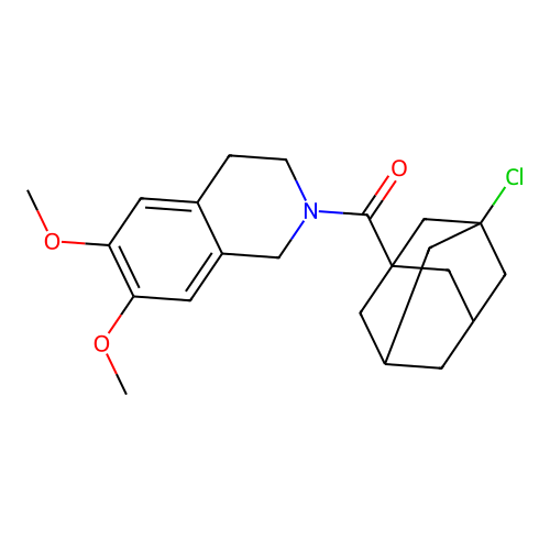 ((1r,3r)-3-chloroadamantan-1-yl)(6,7-dimethoxy-3,4-dihydroisoquinolin-2(1H)-yl)methanone structure