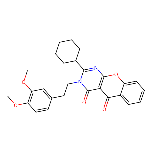 2-cyclohexyl-3-(3,4-dimethoxyphenethyl)-3H-chromeno[2,3-d]pyrimidine-4,5-dione structure