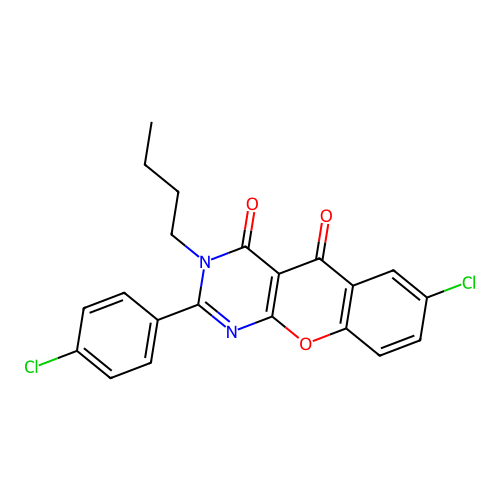 3-butyl-7-chloro-2-(4-chlorophenyl)-4H-chromeno[2,3-d]pyrimidine-4,5(3H)-dione structure