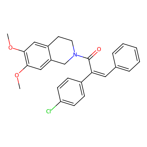 (2Z)-2-(4-chlorophenyl)-1-(6,7-dimethoxy-3,4-dihydroisoquinolin-2(1H)-yl)-3-phenylprop-2-en-1-one structure