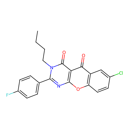 3-butyl-7-chloro-2-(4-fluorophenyl)-4H-chromeno[2,3-d]pyrimidine-4,5(3H)-dione structure