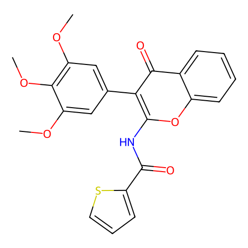 N-[4-oxo-3-(3,4,5-trimethoxyphenyl)-4H-chromen-2-yl]thiophene-2-carboxamide structure