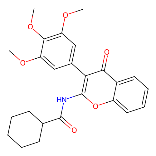 N-[4-oxo-3-(3,4,5-trimethoxyphenyl)-4H-chromen-2-yl]cyclohexanecarboxamide structure