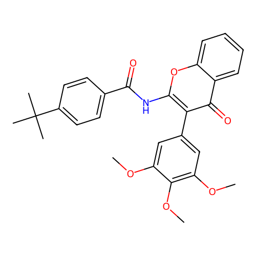 4-tert-butyl-N-[4-oxo-3-(3,4,5-trimethoxyphenyl)-4H-chromen-2-yl]benzamide structure