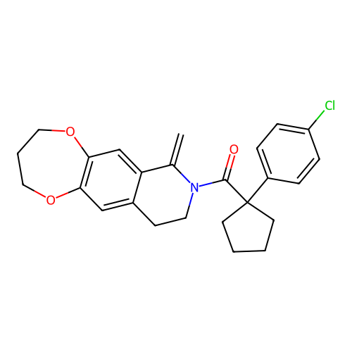 (1-(4-chlorophenyl)cyclopentyl)(7-methylene-3,4,9,10-tetrahydro-2H-[1,4]dioxepino[2,3-g]isoquinolin-8(7H)-yl)methanone structure