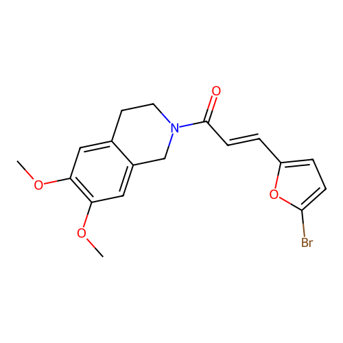 (2E)-3-(5-bromofuran-2-yl)-1-(6,7-dimethoxy-3,4-dihydroisoquinolin-2(1H)-yl)prop-2-en-1-one structure