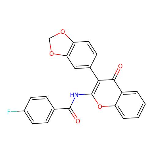 N-[3-(1,3-benzodioxol-5-yl)-4-oxochromen-2-yl]-4-fluorobenzamide structure