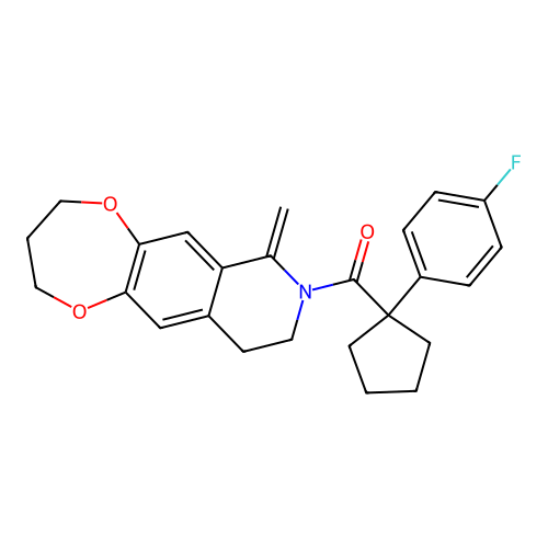 (1-(4-fluorophenyl)cyclopentyl)(7-methylene-3,4,9,10-tetrahydro-2H-[1,4]dioxepino[2,3-g]isoquinolin-8(7H)-yl)methanone structure