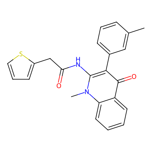 N-(1-methyl-4-oxo-3-(m-tolyl)-1,4-dihydroquinolin-2-yl)-2-(thiophen-2-yl)acetamide structure