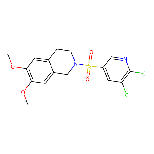 2-((5,6-dichloropyridin-3-yl)sulfonyl)-6,7-dimethoxy-1,2,3,4-tetrahydroisoquinoline structure
